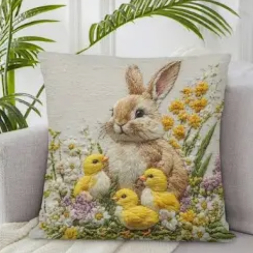 Bunny & Chicks Throw Pillowcase